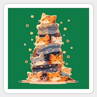 Kawaii Ginger Cat Catmas Tree: A Furry Festive Art Christmas Sticker